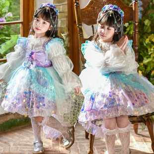 Girls' Mermaid Dress 2026 Spring and Summer New Style Kidsren's Lolita Princess Dress Fluffy Gauze Birthday Dress